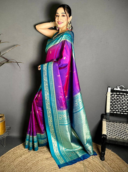 Gold Zari Woven Magenta Soft Silk Pattu Saree
