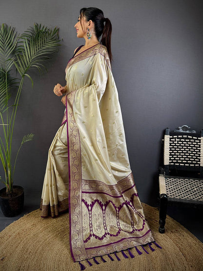 White Soft Silk Feather Pattu Saree