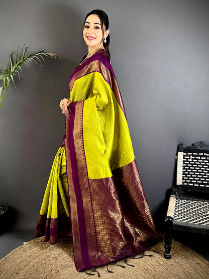 Lime Banarasi Katan Pattu Silk Saree