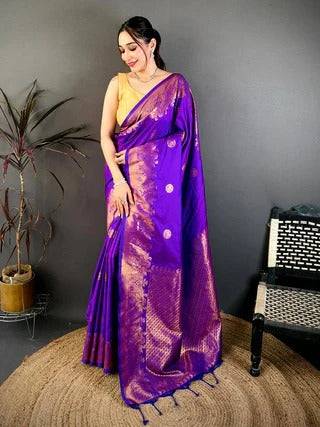 Royal Purple Kanchi Zari Work Soft Silk Pattu Saree