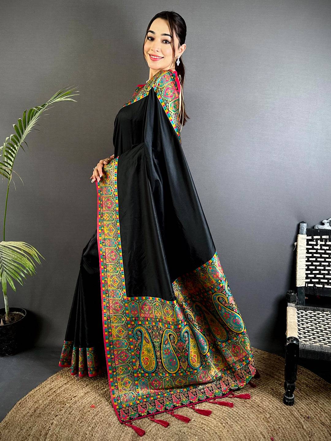 Opulent Minakari Pashmina Soft Silk Pattu Saree