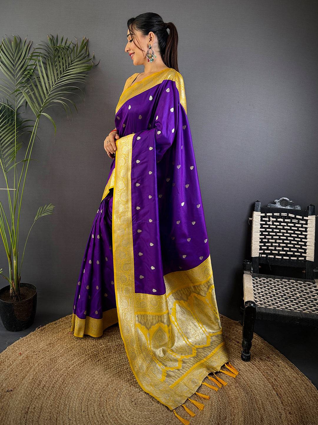 Purple Soft Silk Feather Pattu Saree