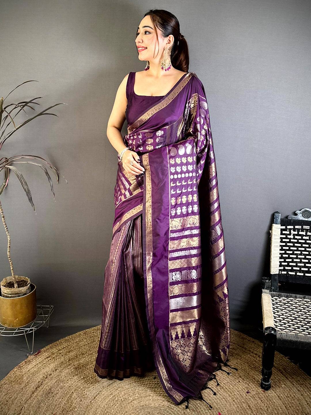 Purple Celebrity Soft Silk Zari Weaving Pattu Saree
