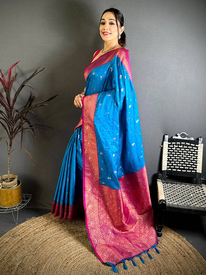 Sky Blue Minakari Butti Zari Tissue Pattu Saree