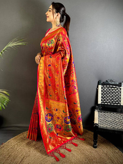 Red Patola Motif Soft Silk Pattu Saree