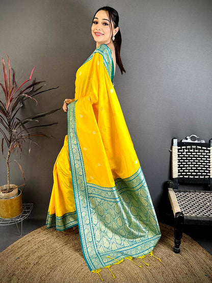 Royal Yellow Soft Silk Gadwal Pattu Saree