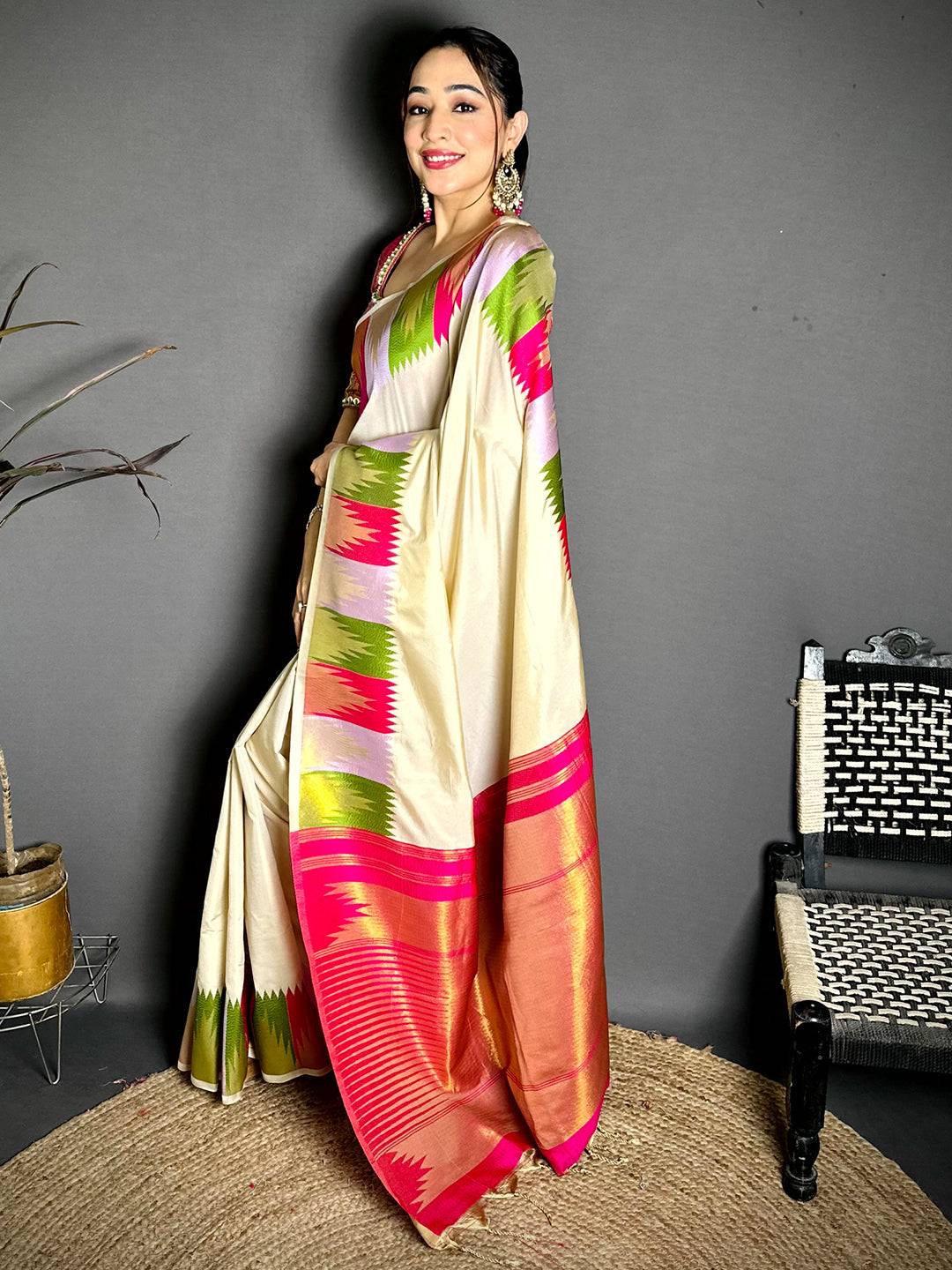 Classic Kanchi Rudraksha Zari Butta Pattu Saree