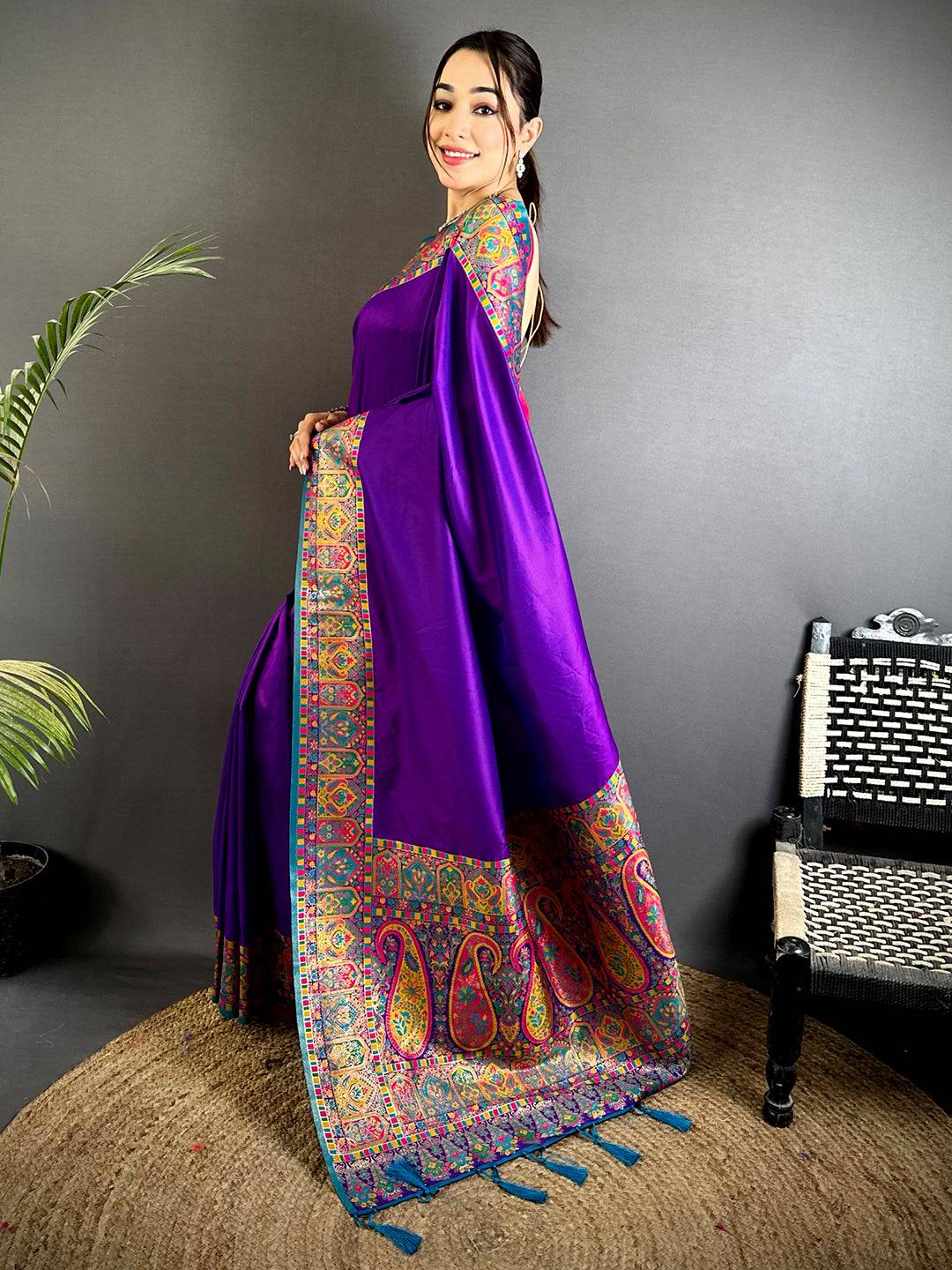 Vibrant Minakari Pashmina Soft Silk Pattu Saree