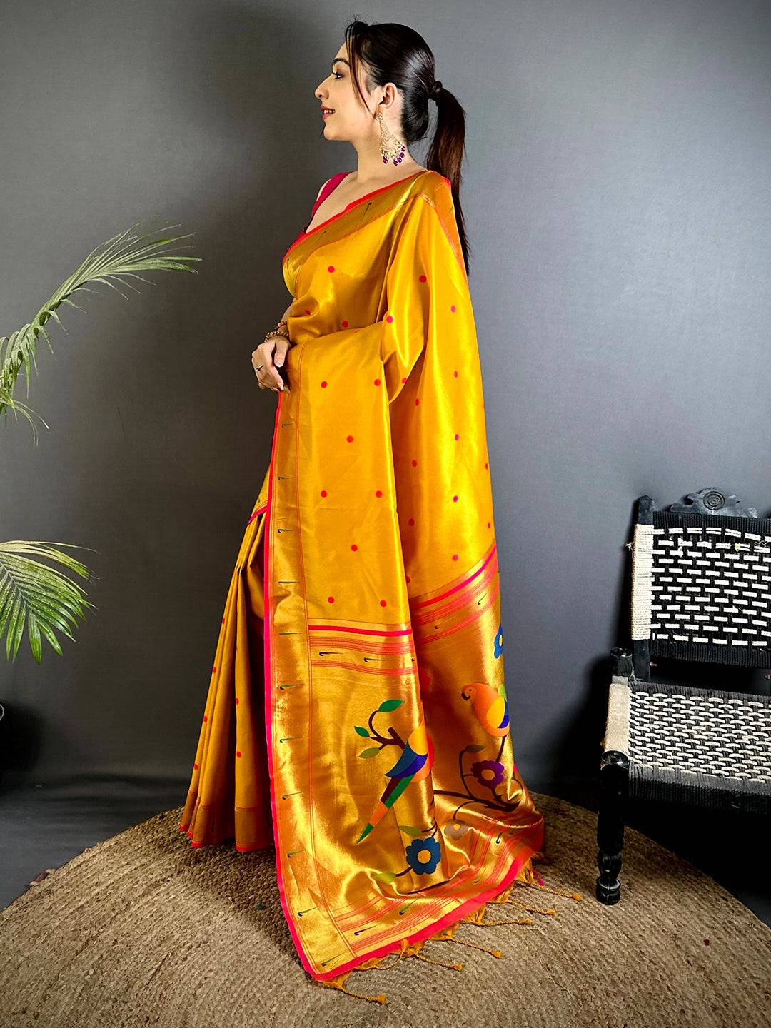 Yellow Glass Tissue Yevla Paithani Pattu Saree