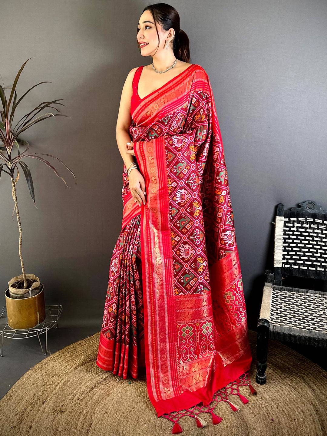 Regal Double Ikkat Patola Kanchi Border Pattu Saree