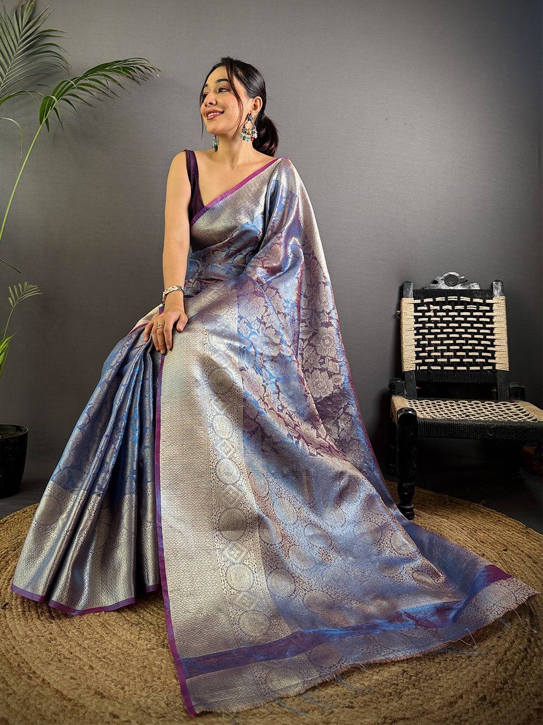 Lavender Bloom Zari Tissue Silk Pattu Saree