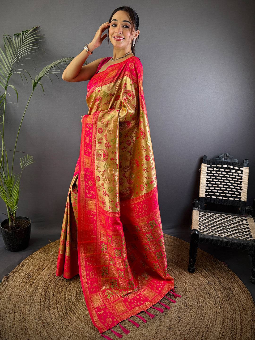Tradition Warli Gold Zari Dharamavaram Silk Pattu Saree