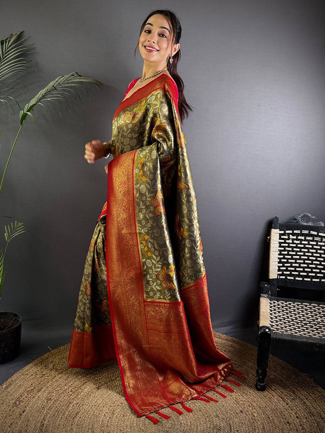 Radiant Butterfly Gold Zari Dharamavaram Silk Pattu Saree