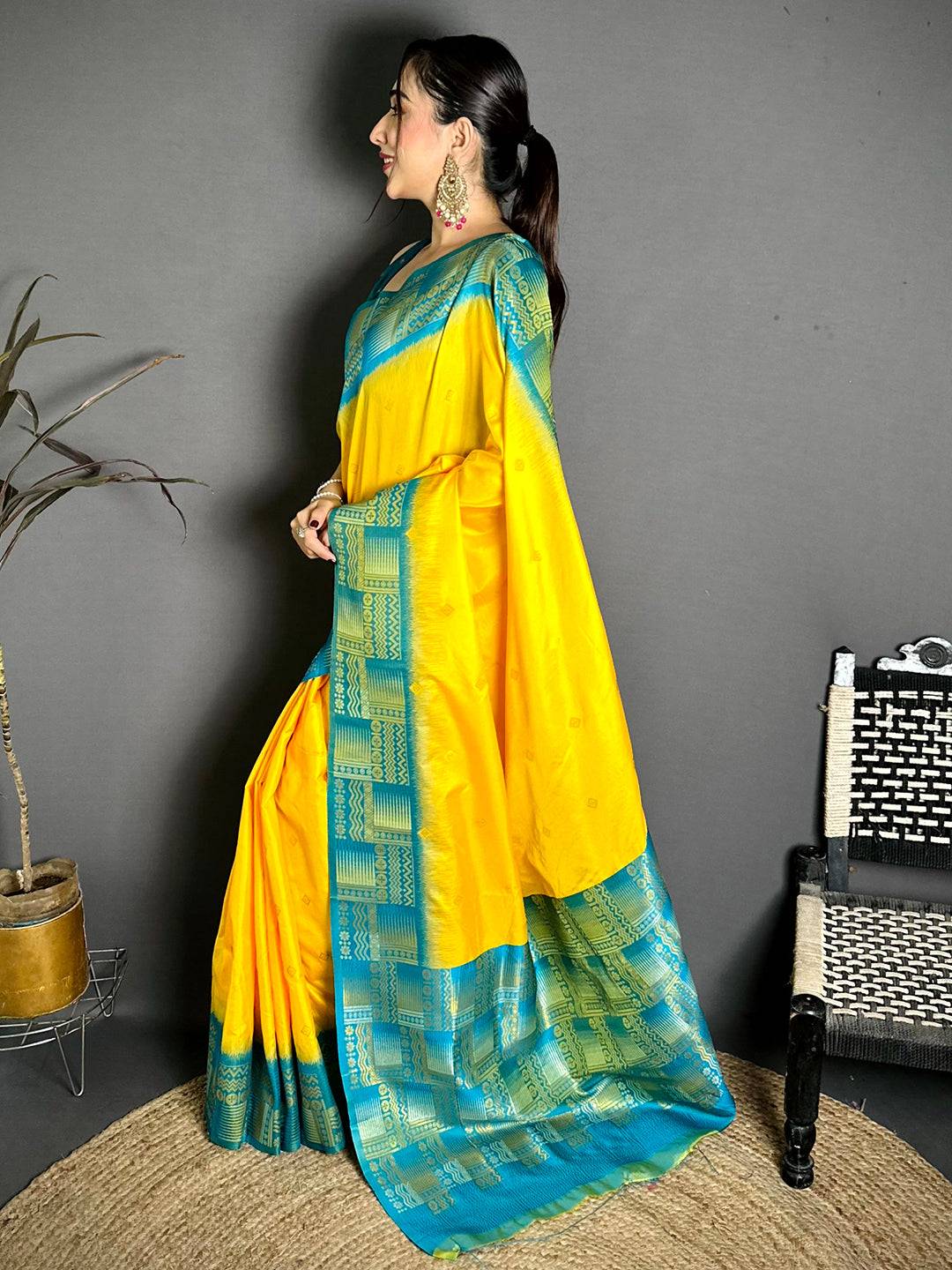 Yellow Soft Silk Kanjivaram Pattu Saree