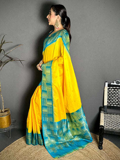 Yellow Soft Silk Kanjivaram Pattu Saree