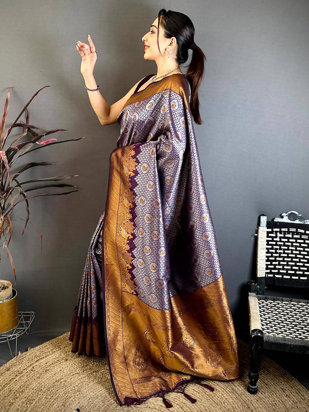Heritage Purple Gold Zari Kanjivaram Pattu Saree