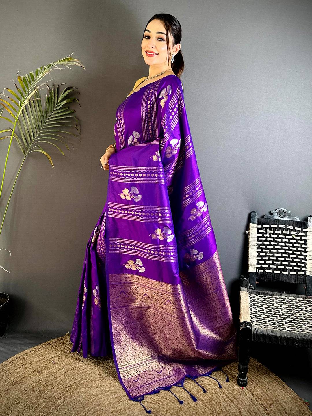 Purple Sona Chandi Striped Silk Pattu Saree

