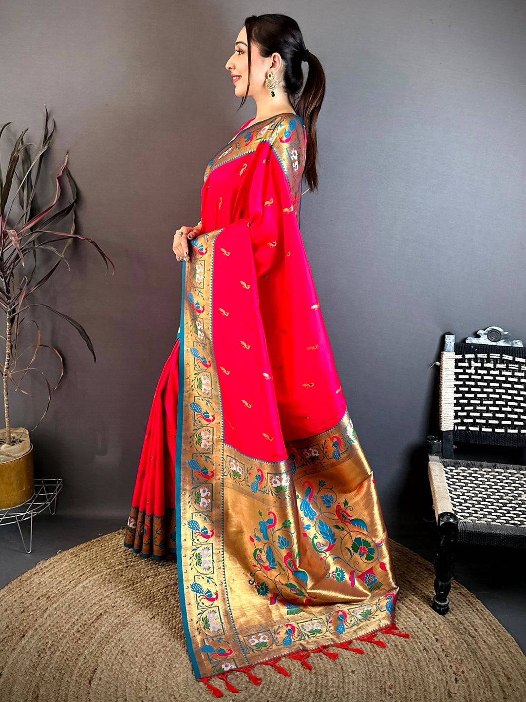 Rani Pink Minakari Tall Border Soft Silk Pattu Saree
