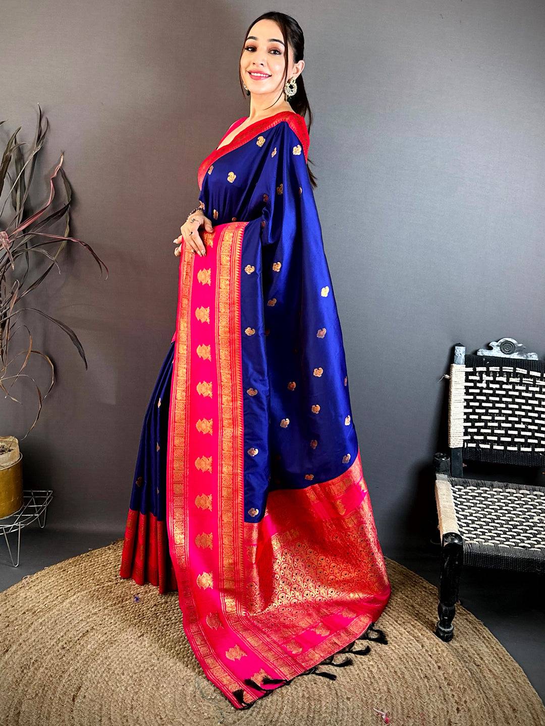 Elegant Royal Blue Zari Butta Silk Pattu Saree