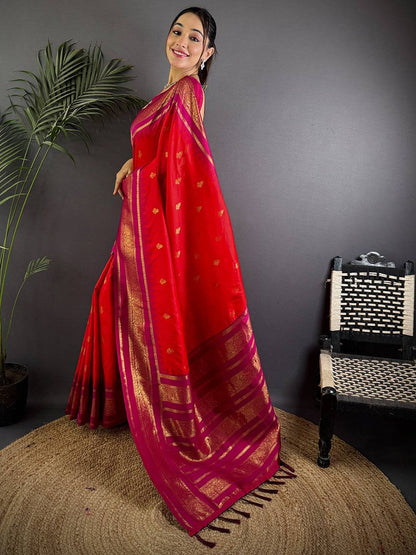 Rose Red Gadwal Border Soft Silk Pattu Saree