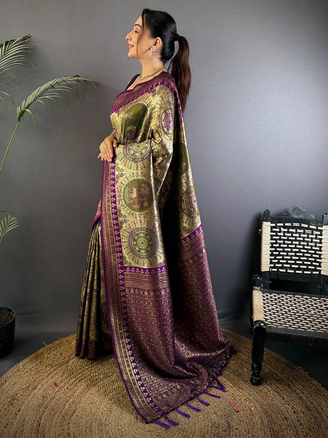 Radiance Warli Gold Zari Dharamavaram Silk Pattu Saree