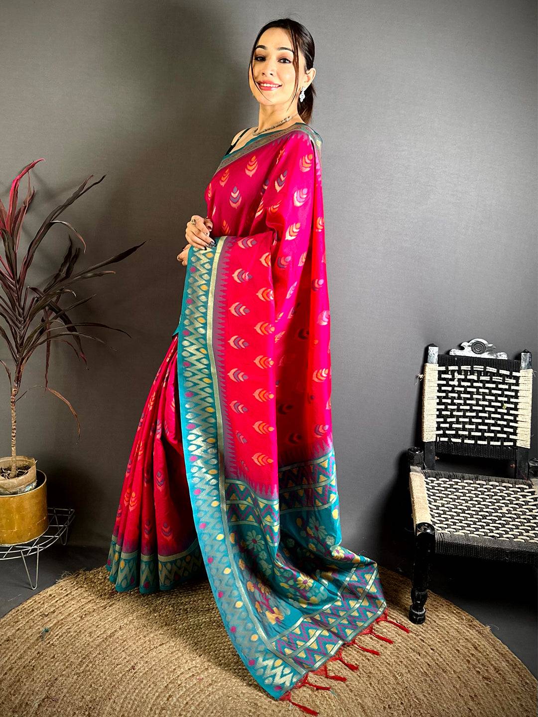 Rani Ikkat Minakari Soft Silk Pattu Saree