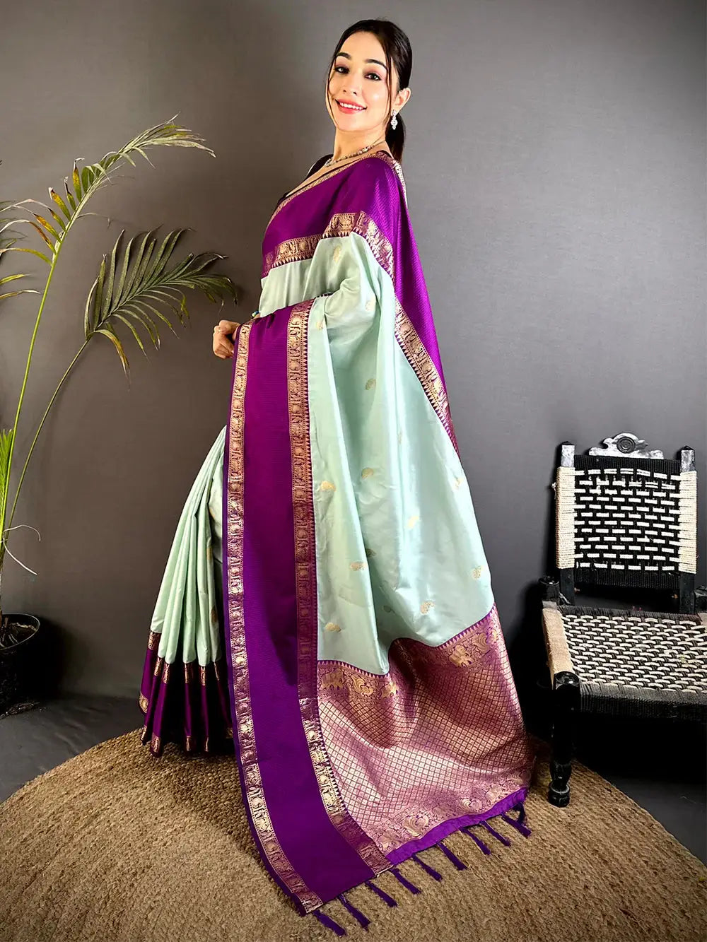 Mint Green Gadhwal Pure Soft Silk Pattu Saree


