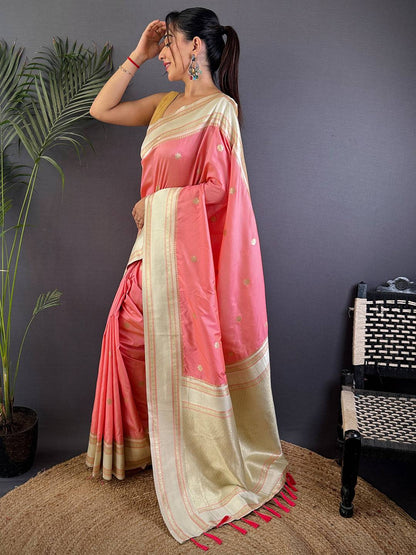 Radiant Peach Soft Silk Floral Butta Pattu Saree