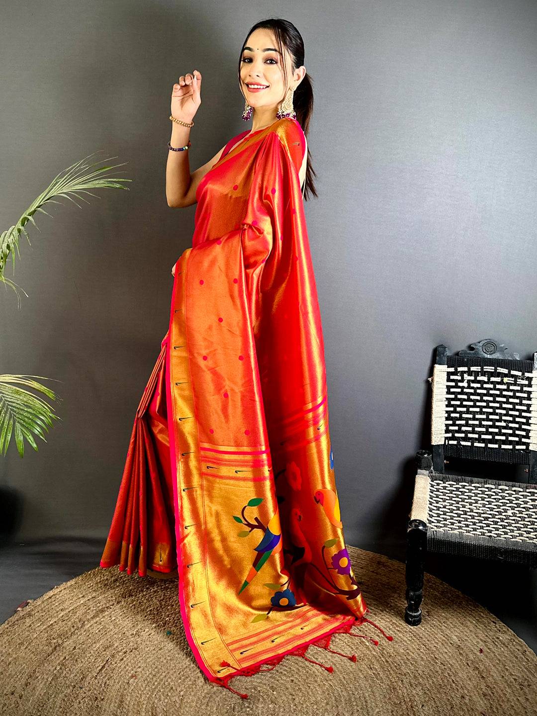 Red Glass Tissue Yevla Paithani Pattu Saree