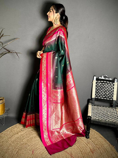 Gold Zari Woven Bottle Green Soft Silk Pattu Saree