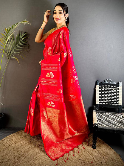 Red Sona Chandi Striped Silk Pattu Saree