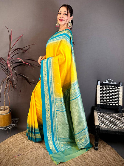Gold Zari Woven Yellow Soft Silk Pattu Saree