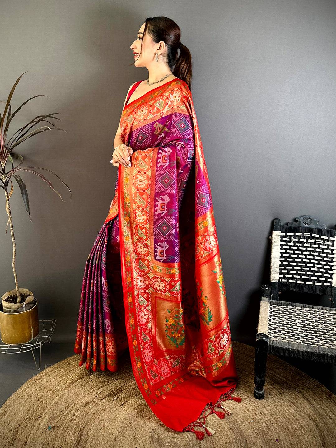 Royal Double Ikkat Patola Kanchi Border Pattu Saree