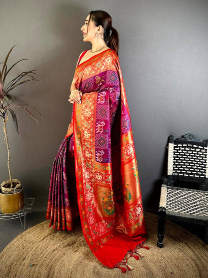 Royal Double Ikkat Patola Kanchi Border Pattu Saree