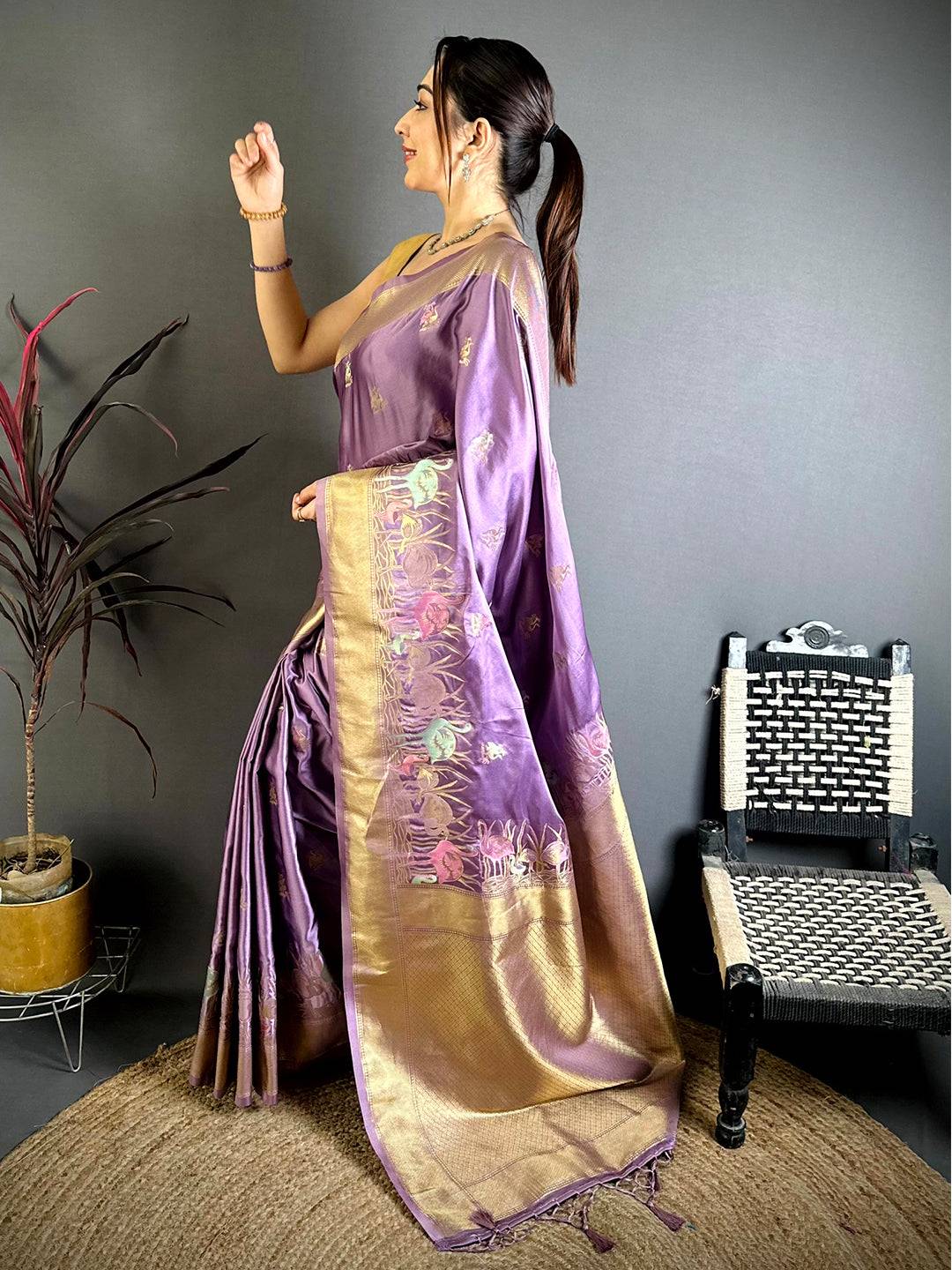 Opulent Minakari Satin Silk Pattu Saree