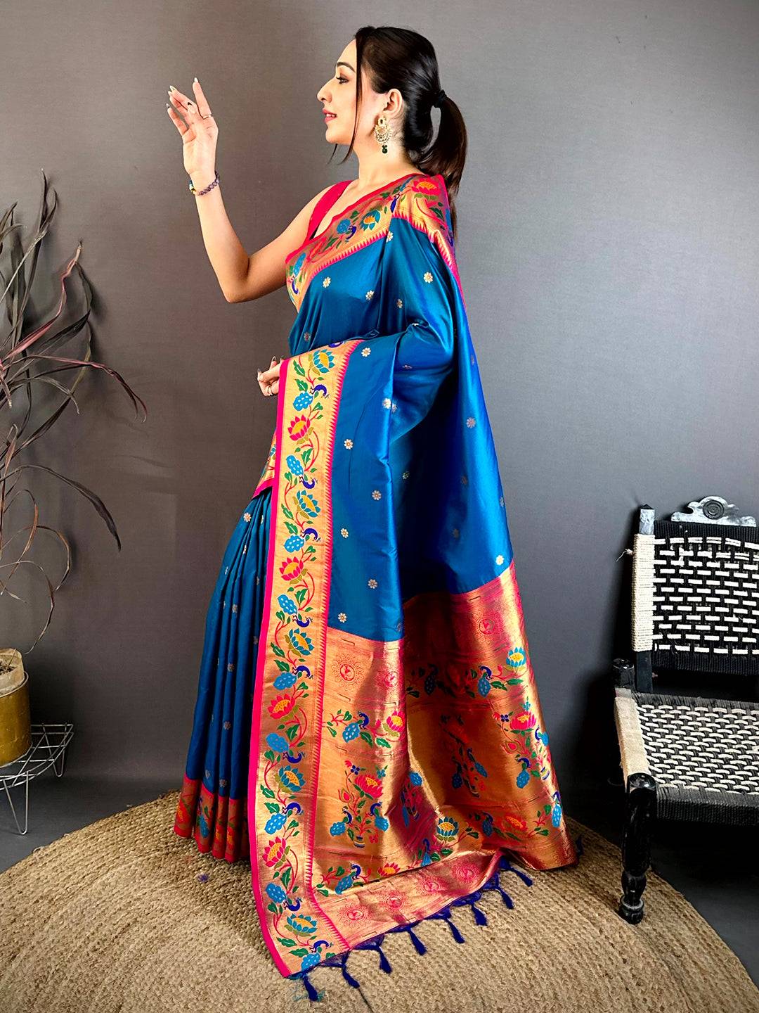 Royal Blue Soft Silk Minakari Pallu Pattu Saree