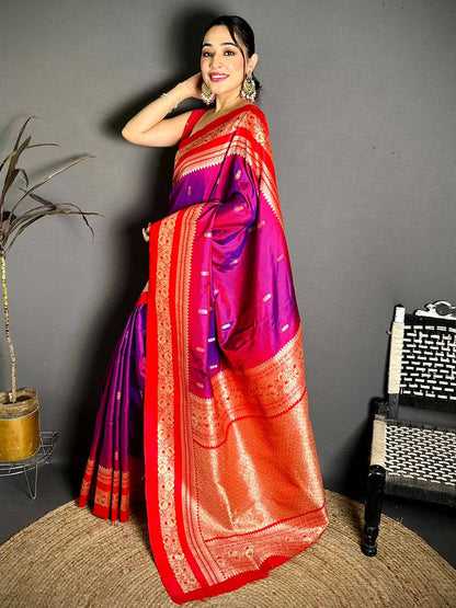 Gold Zari Woven Purple Soft Silk Pattu Saree