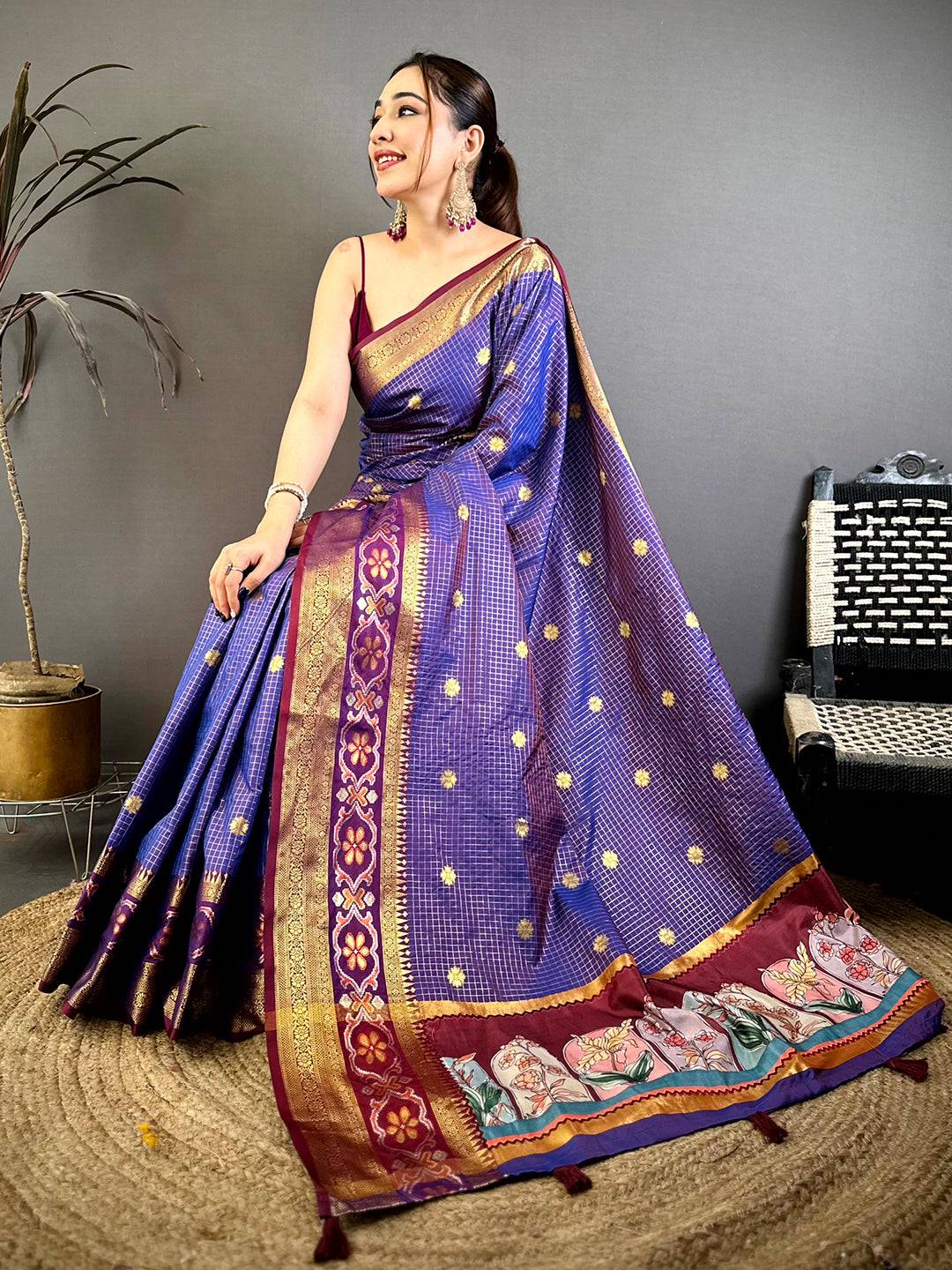 Designer Gold Zari Kanchi Silk Digital Pallu Pattu Saree