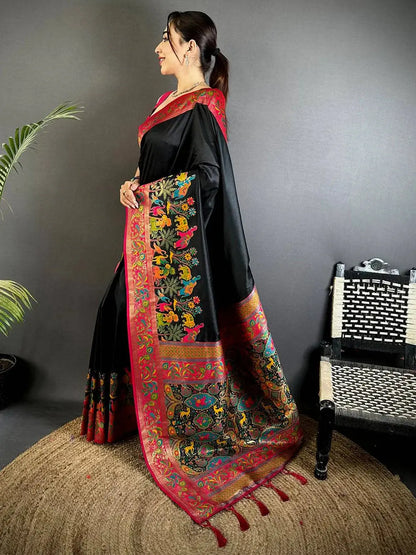 Black Soft Semi Silk Minakari Weave Pattu Saree