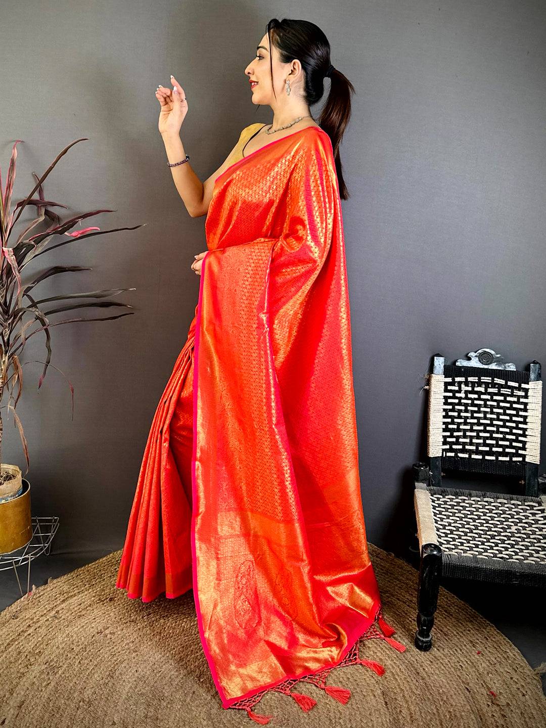 Radiant Orange Kanjivaram Zari Silk Pattu Saree