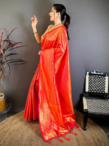 Radiant Orange Kanjivaram Zari Silk Pattu Saree