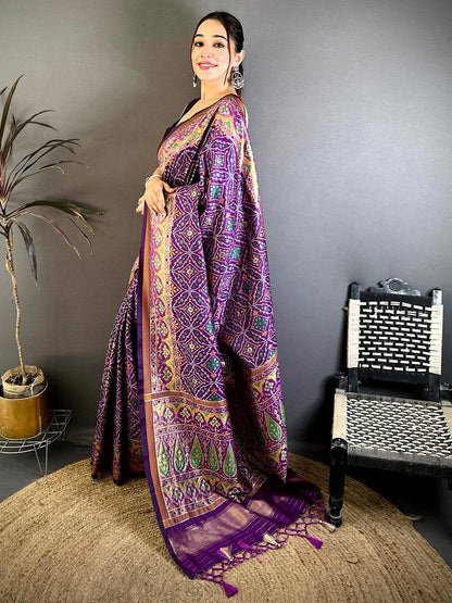 Vibrant Purple Soft Silk Patola Weaving Pattu Saree