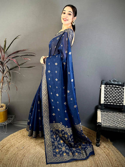 Royal Blue Soft Katan Thread Work Pattu Saree