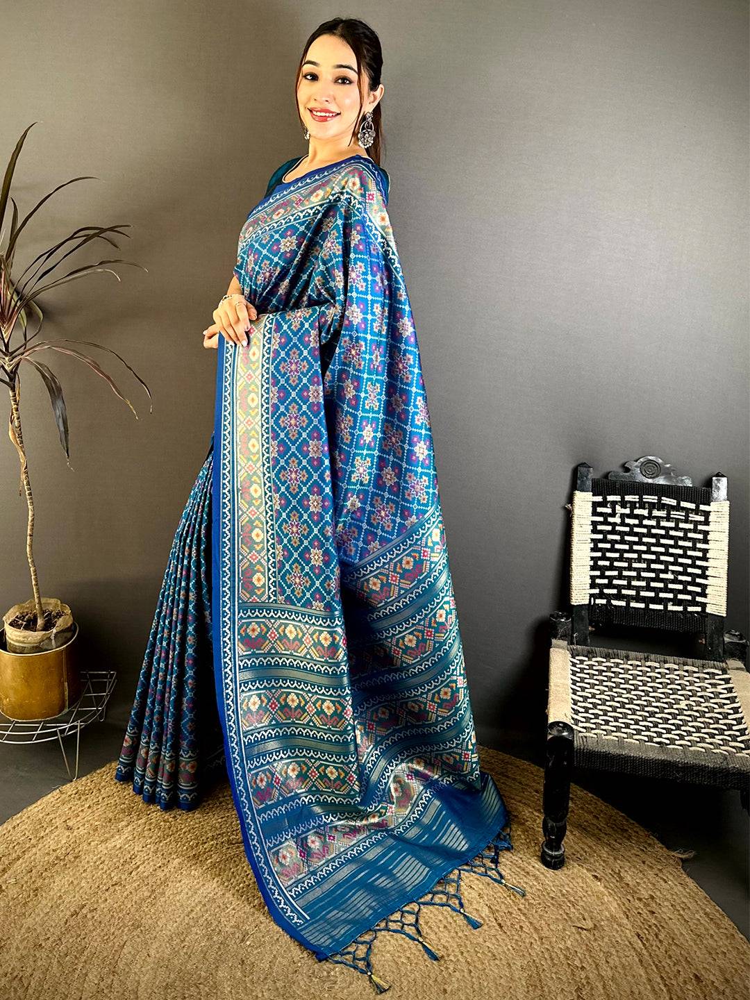 Radiant Blue Soft Silk Patola Weaving Pattu Saree