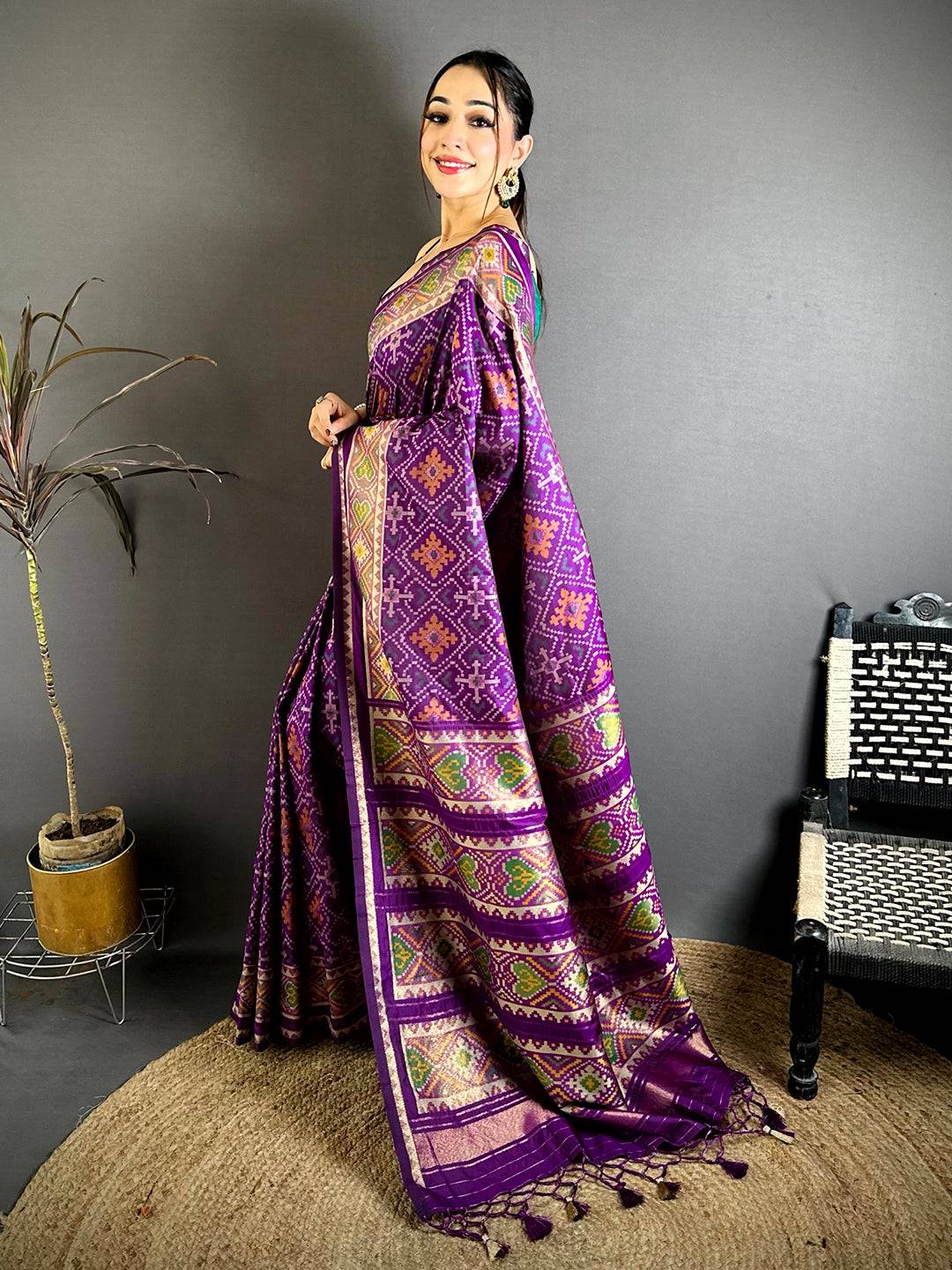 Purple Patola Weaving Semi Silk Pattu Saree