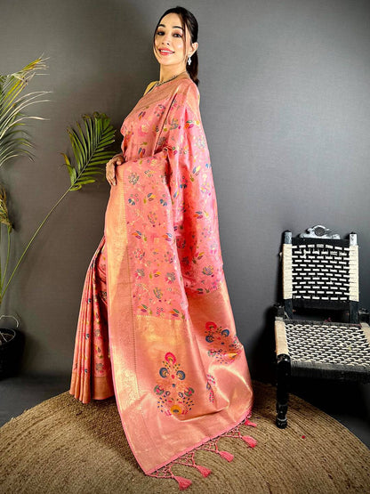 Pink Banarasi Minakari Floral Silk Pattu Saree

