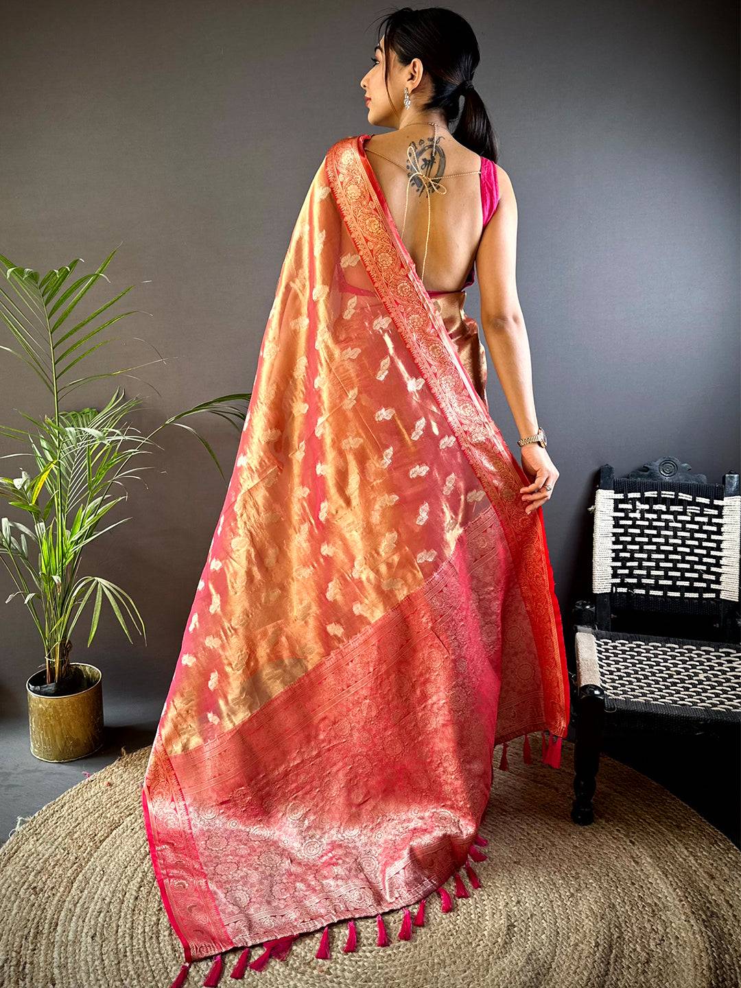 Radiant Red Kora Tissue Pattu Saree
