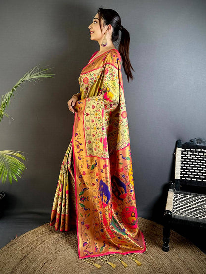 Royal Cream Patola Paithani Pattu Saree