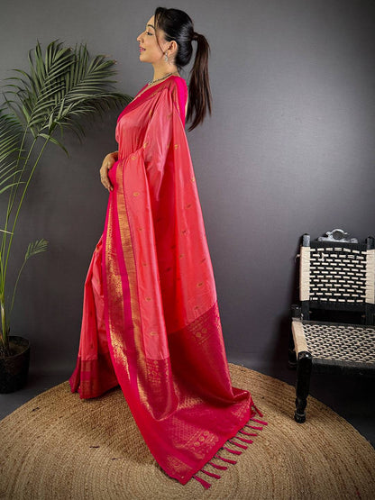 Rose Pink Satin Bentex Soft Silk Pattu Saree