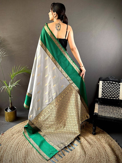 Serene Grey Gadhwal Soft Silk Pattu Saree